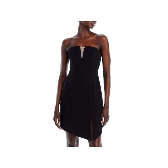 LIV FOSTER Dresses & Skirts - LIV FOSTER Womens Black Mesh Insert Asymmetric Hem Sleeveless Sheath Dress 6